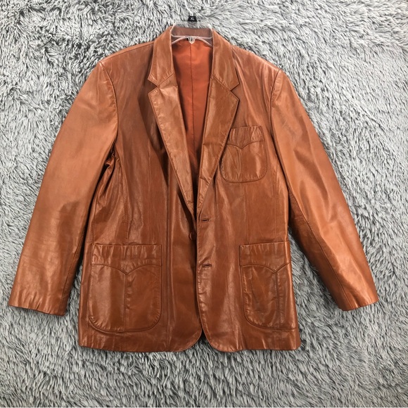 Fantastic International Jacket Mens 44 Vintage Fashions Leather Brown Button